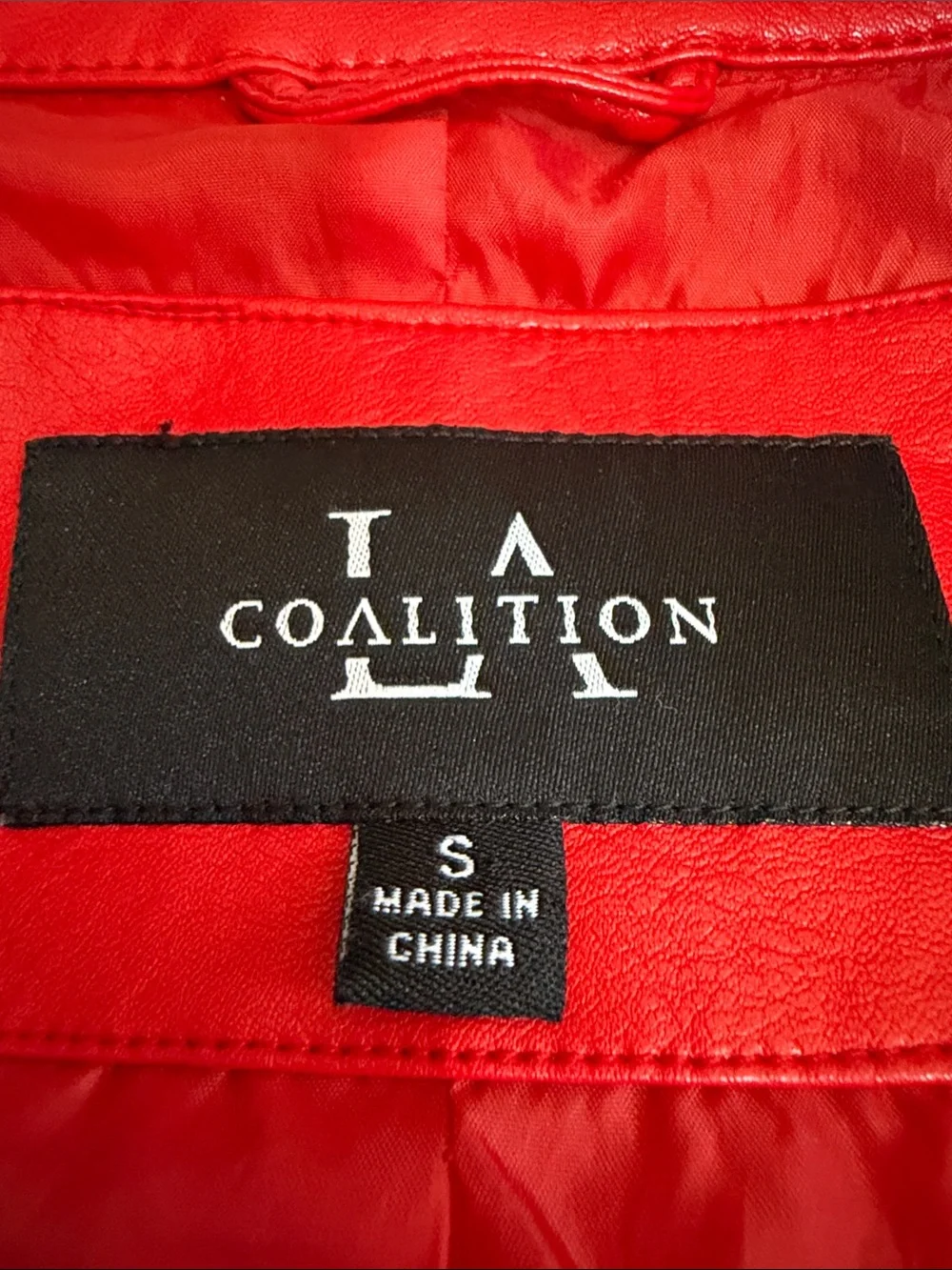 LA Coalition Bright Red Faux Leather Moto Jacket size S